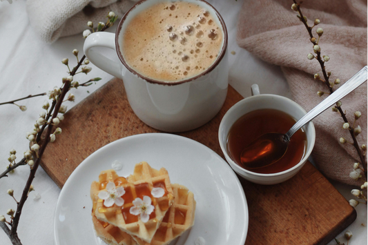 Manuka honey coffee with a waffle